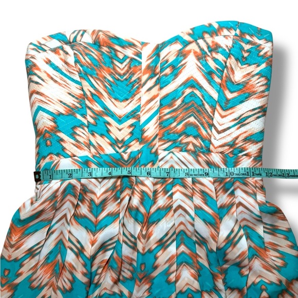 Parker Teal White and Orange Patterned Silk Dress Sz S GUC - Picture 6 of 8